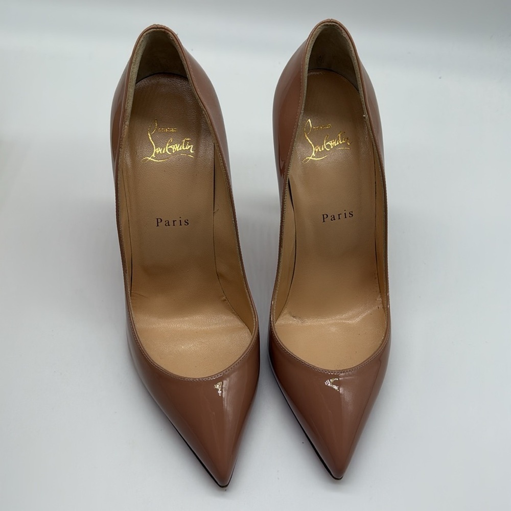 Louboutin Pigalle Follies Leather 100mm Red Sole Pumps Heels Nude Patent Size 39 - Picture 3 of 10